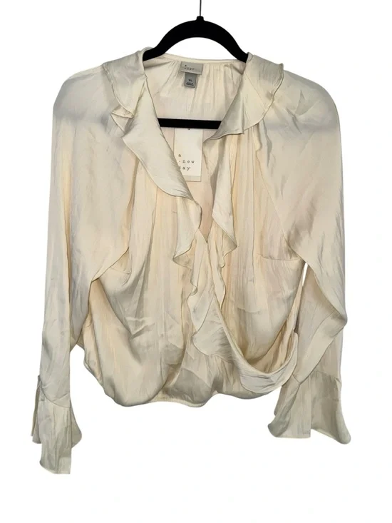 a new day Cream Ruffle-Front Satin Blouse - Picture 1 of 8